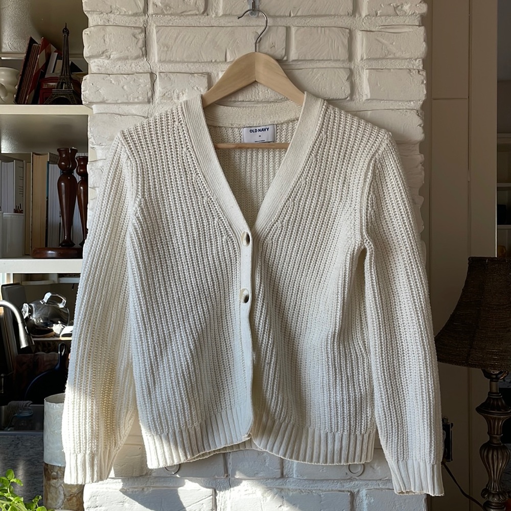 Old Navy White Cotton Knit Cardigan